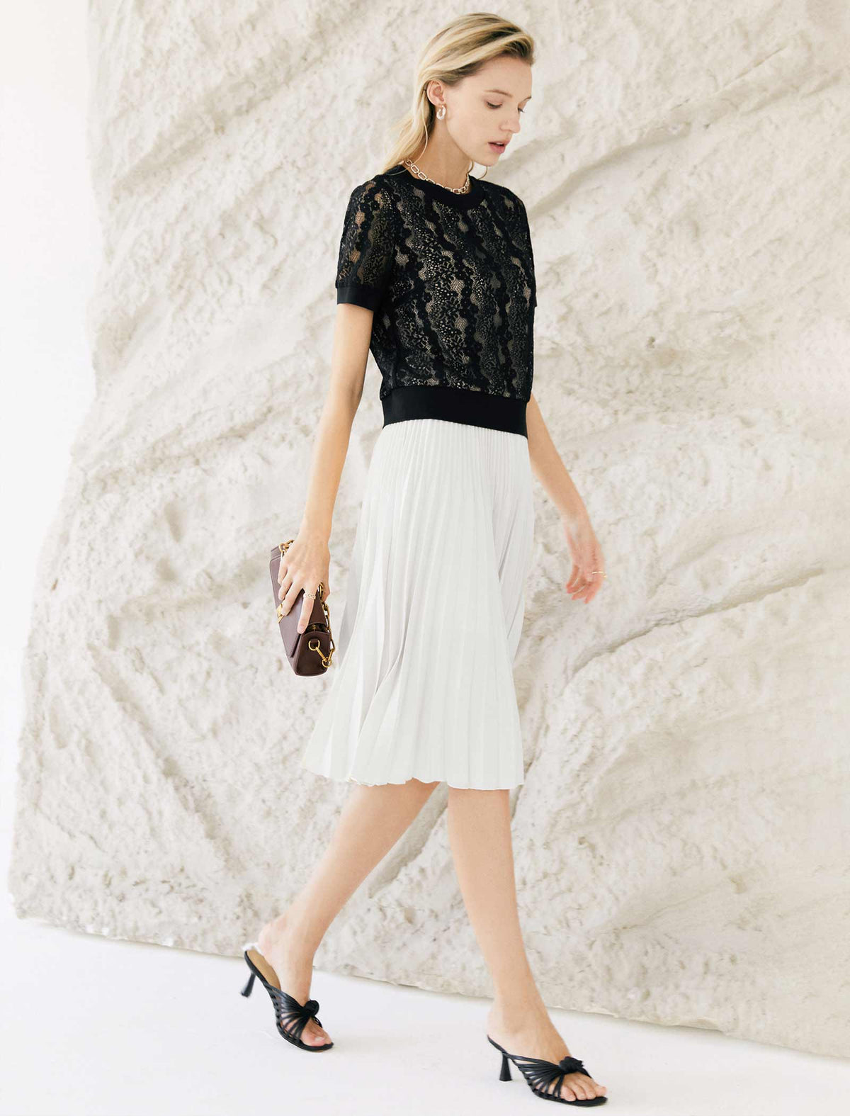 Black Lace Crew Neck Short Sleeve Top