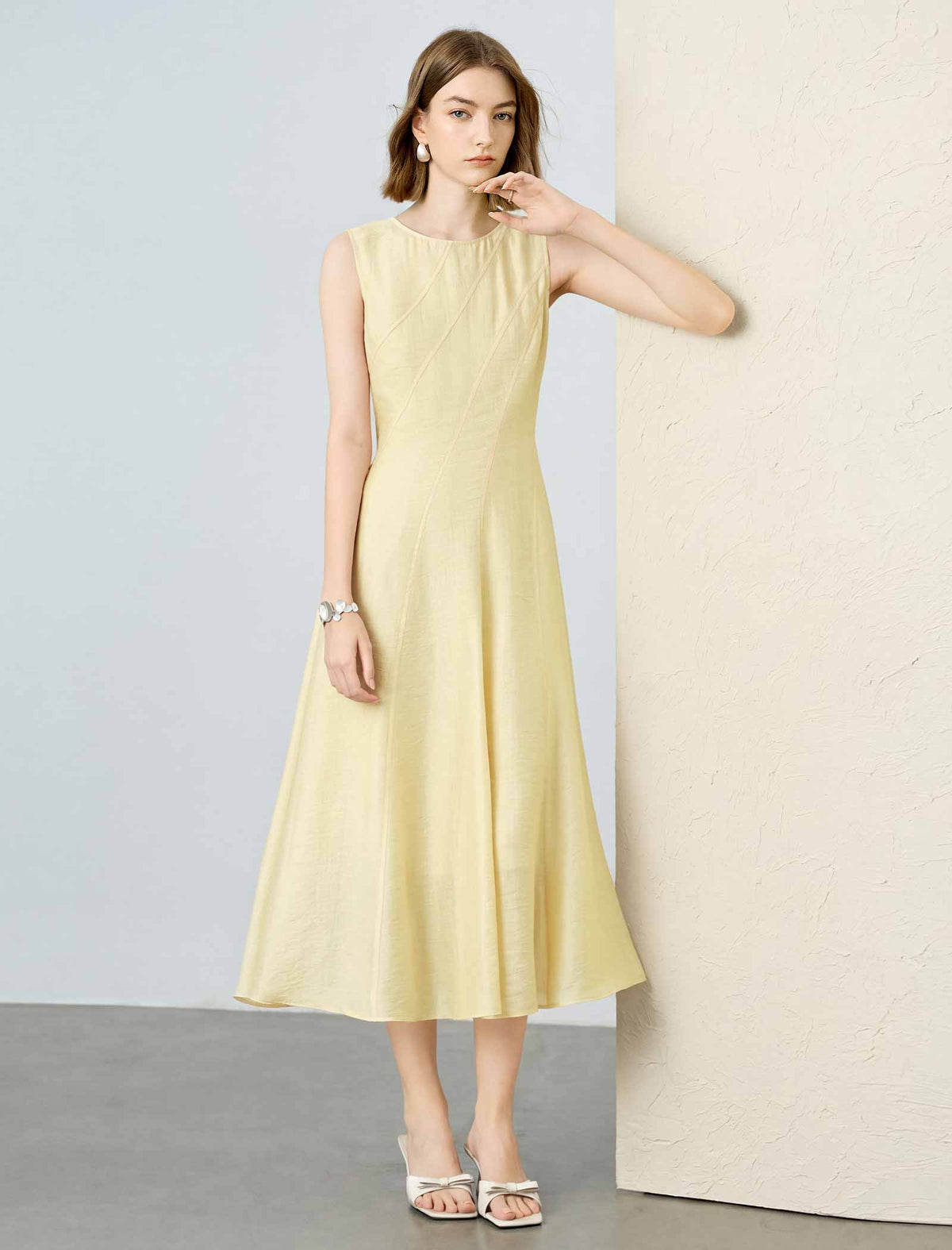 Tencel Linen Sleeveless A-Line Skater Midi Dress