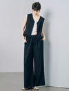 Dark Denim Look Sleeveless Ruffle Hem Vest
