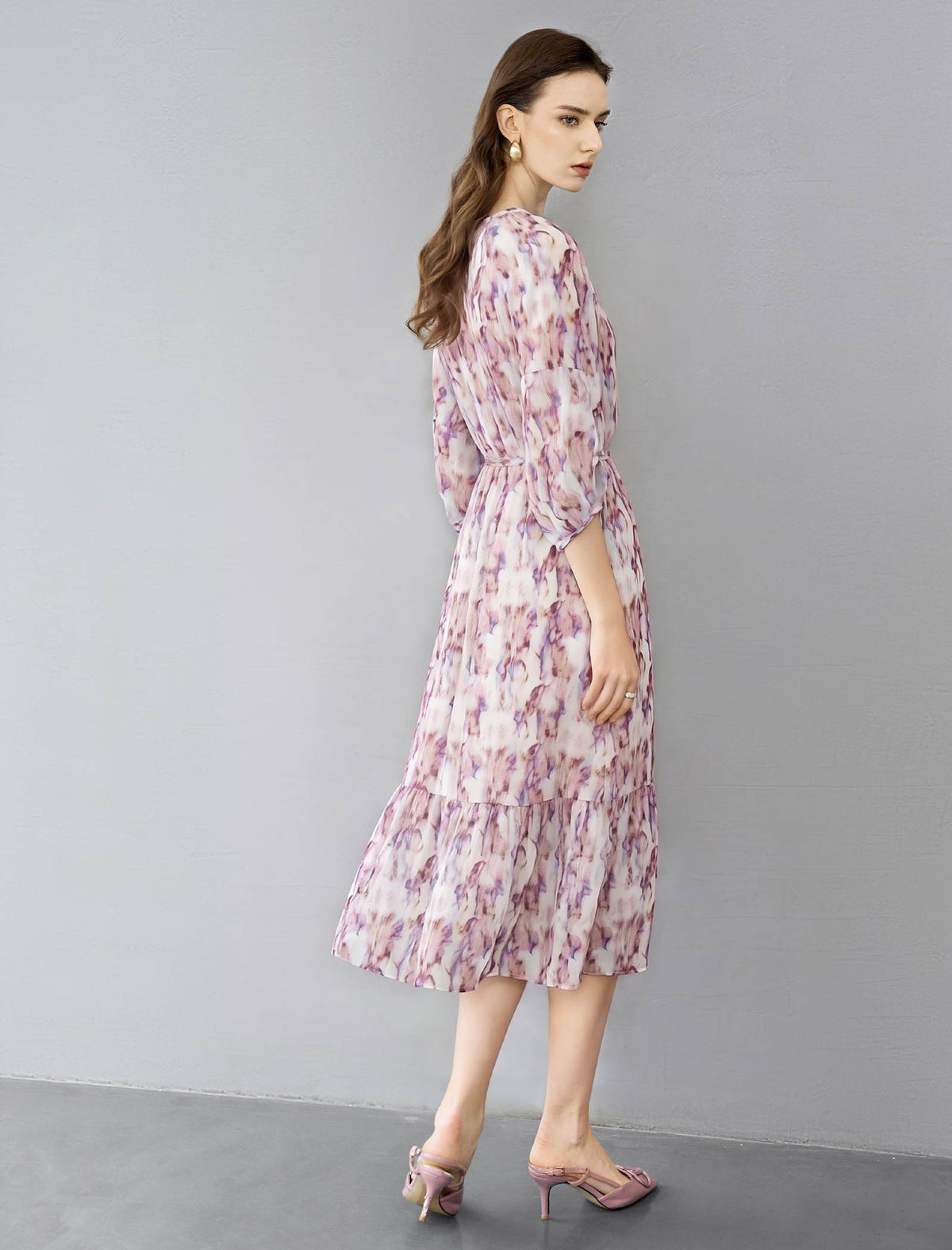 Watercolor Print Tiered Midi Dress