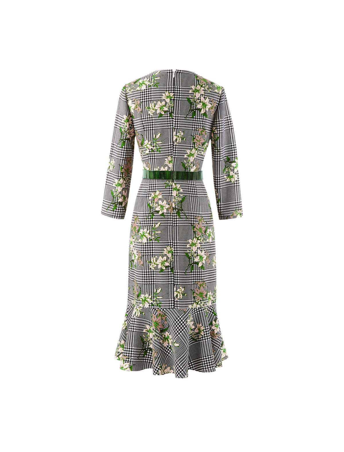 Floral Print Crewneck Belted Dress