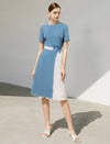 Round Neck Asymmetric Color-Block Dress