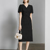 Lace Floral V-Neck Puff Sleeve Midi Dress - Black