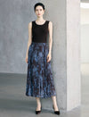 Vintage Printed Pleated Midi A Line Skirt