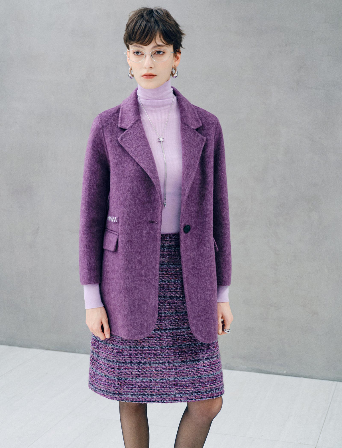 Wool Blend Single Button Lapel Coat