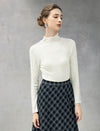 Wool Blend Rhinestone Lace-Sleeve Turtleneck Fitted Top