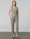 Sage Green Wool High Waist Straight Leg Cropped Office Pants