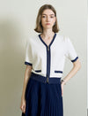 V-Neck Contrast Trim Short Sleeve Knit Cardigan