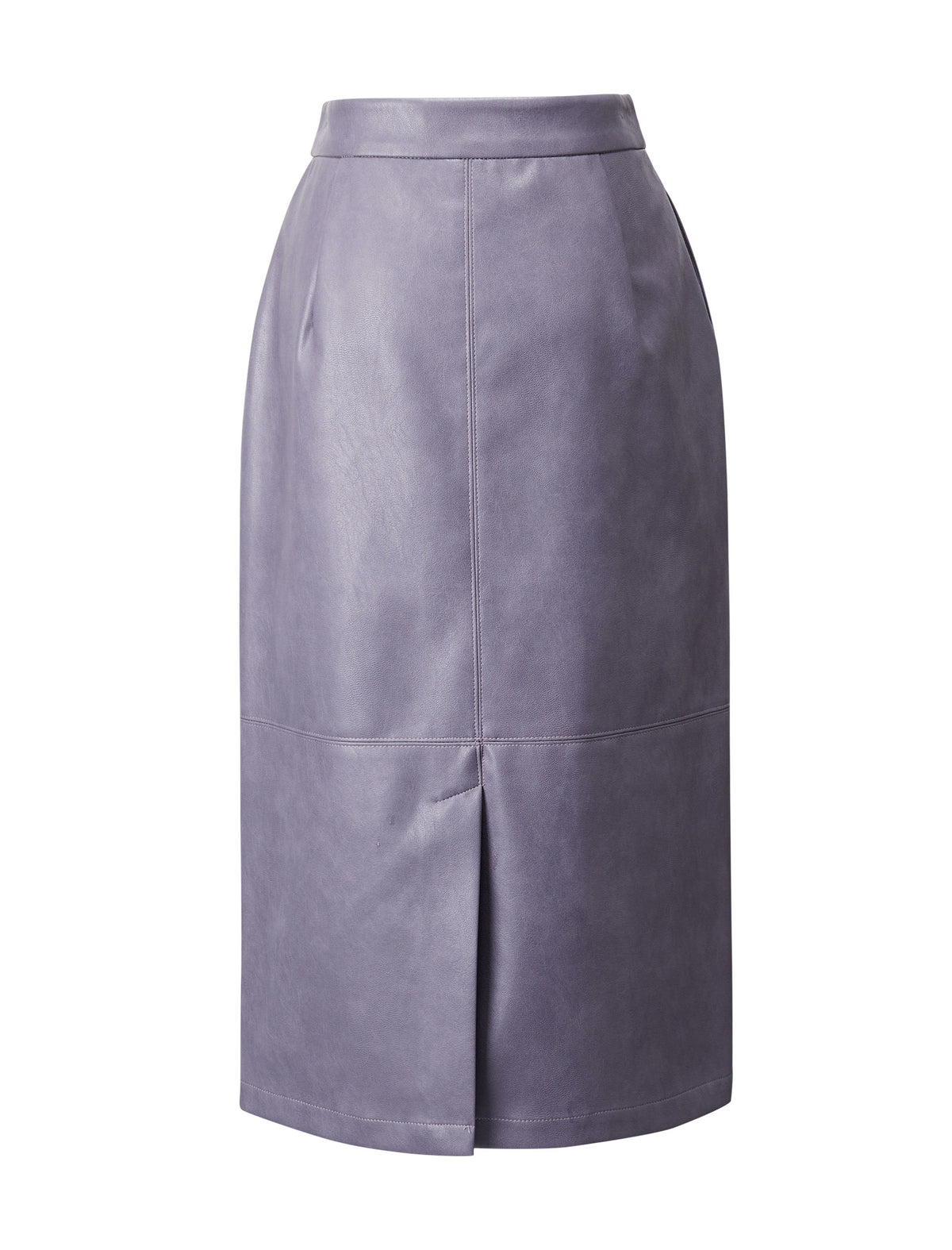 PU Leather Back Slit Midi Skirt