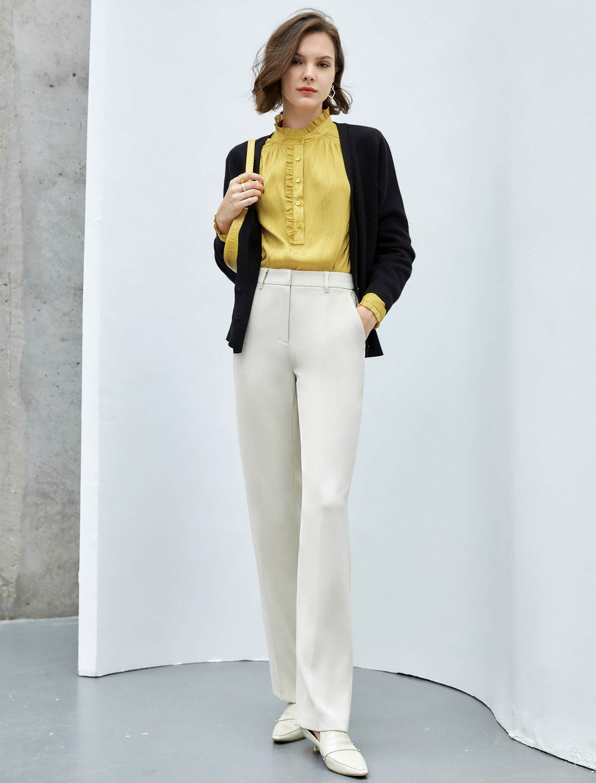 Mustard Ruffled Mock-Neck Blouse