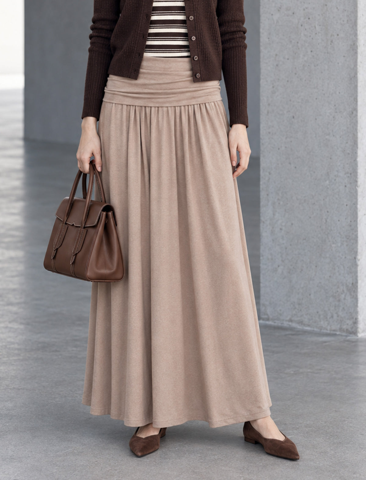 Ruched Waist Gathered A Line Maxi Skirt