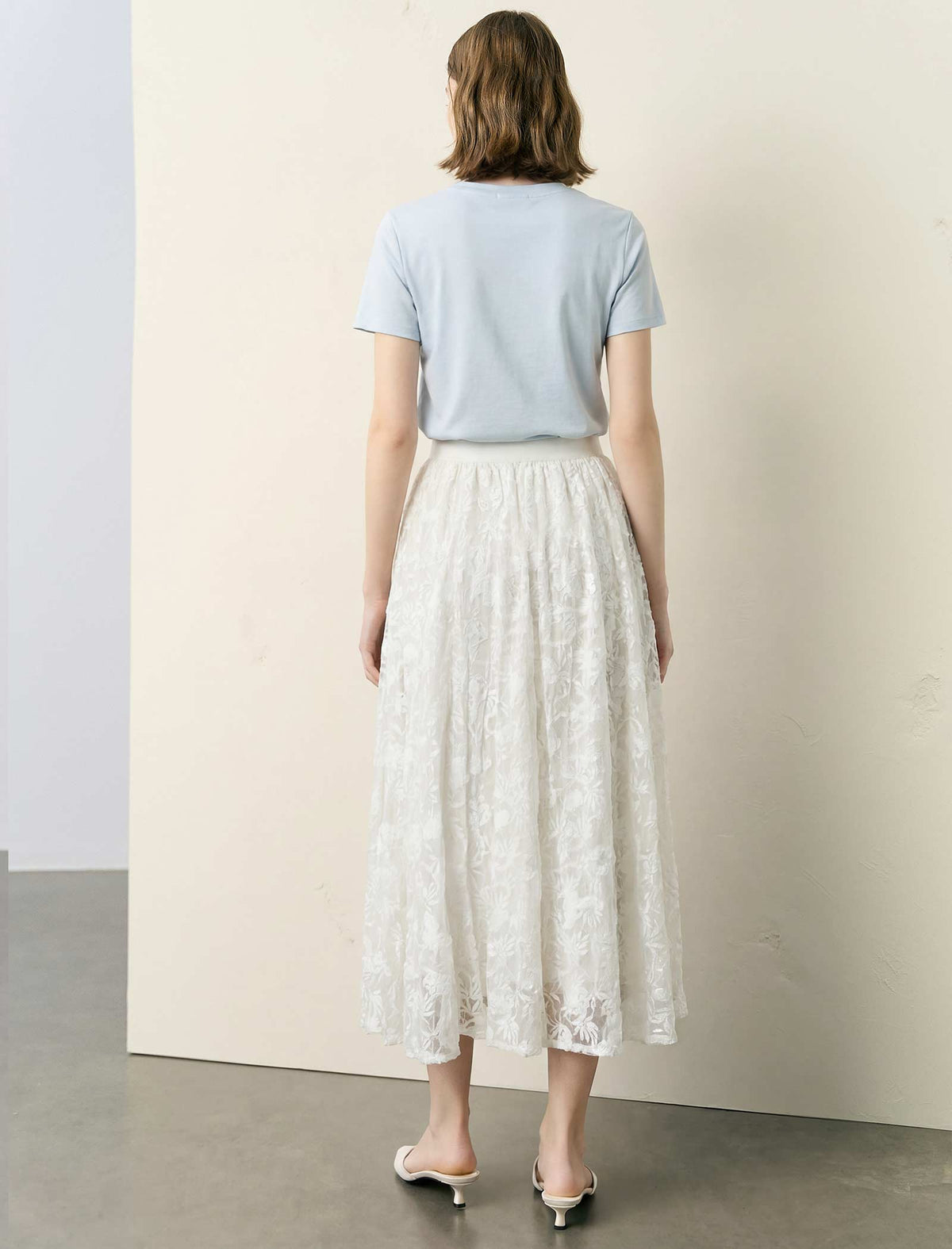 Sequin Floral Lace Midi Skirt