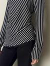 Stripe Long-Sleeve Side-Ruched Top
