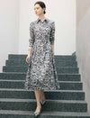 Abstract Floral Print Belted Long Sleeve Midi Shirt Dress