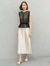 Solid Color Lace Hem Midi Skirt