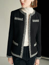 Wool Blend Braided-Trim Hook-Front Fitted Jacket