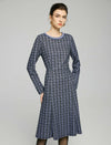 Beaded Crewneck Purple Check Fit Flare Dress