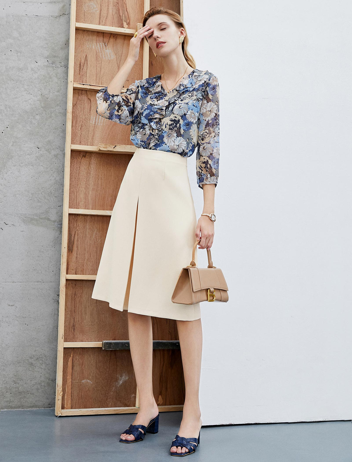 High-Waisted Slit A-Line Skirt