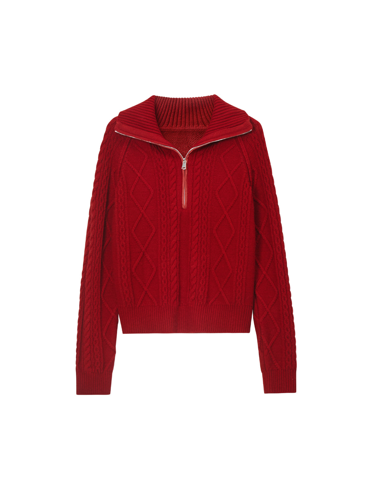 Wool Blend Cable-Knit Collared Half-Zip Sweater