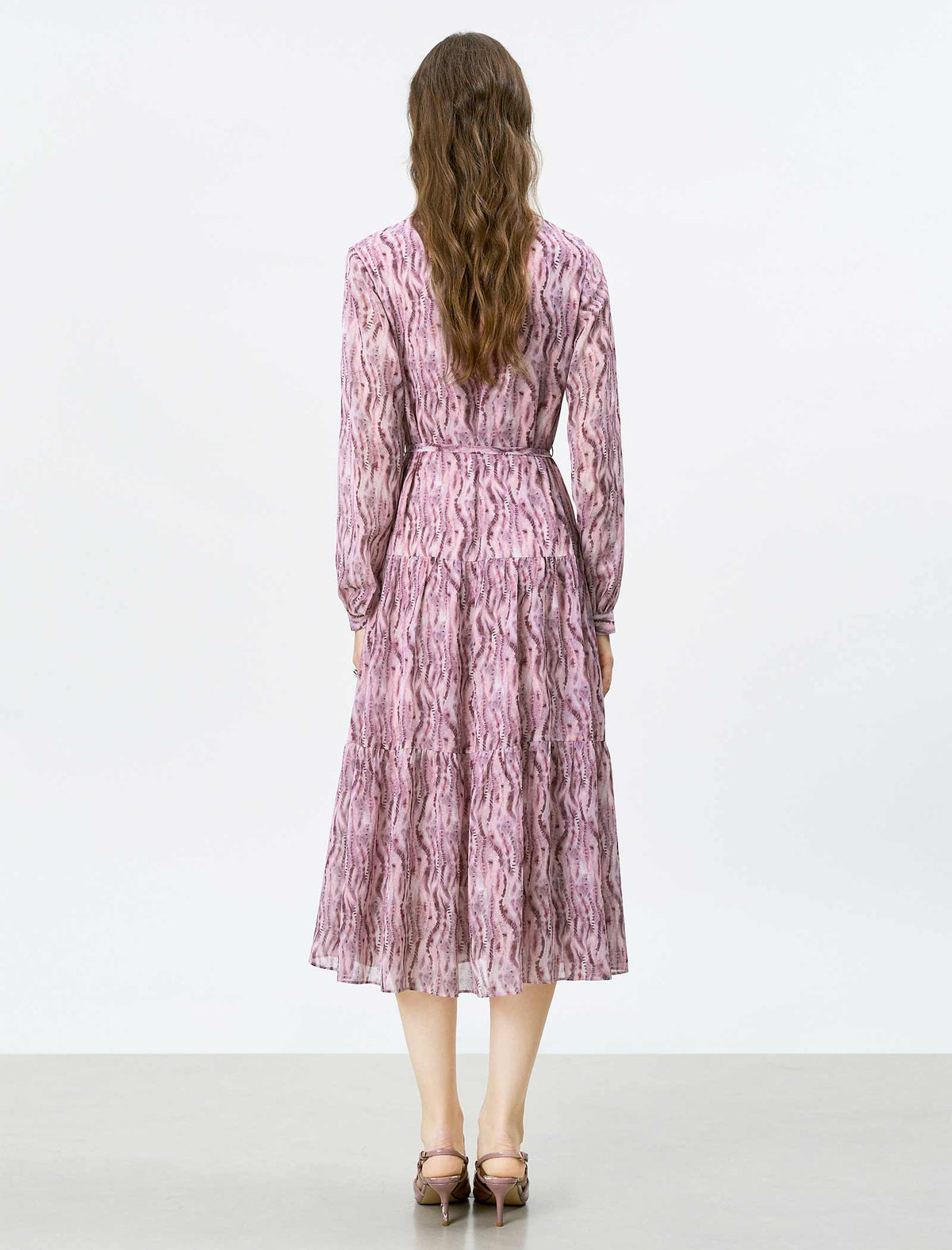 Mauve Pink Watercolor Print Midi Dress