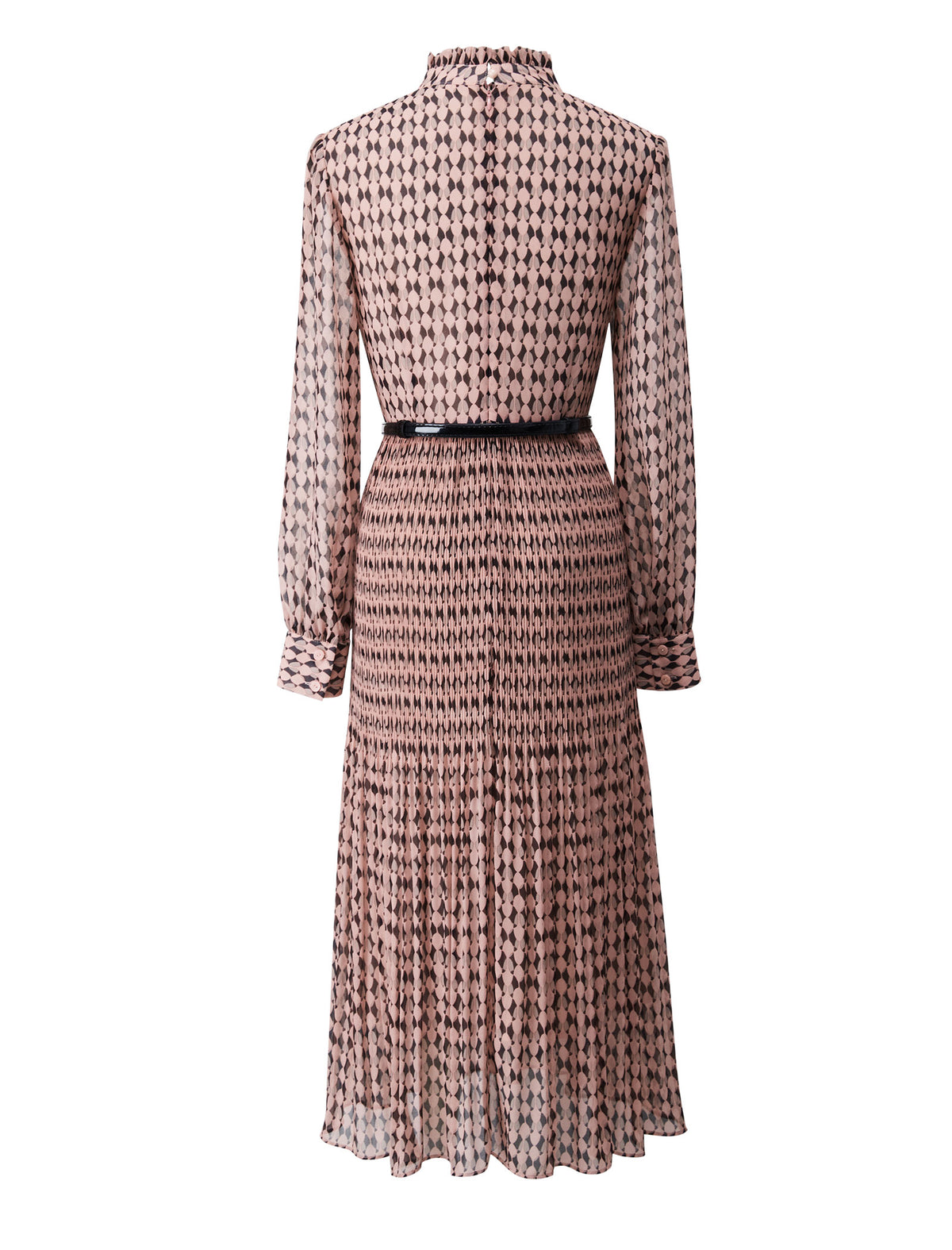 Geometric Print Ruffled Neckline Midi Dress