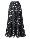 Black Watercolor Polka Dot High Waist Flared Midi Skirt
