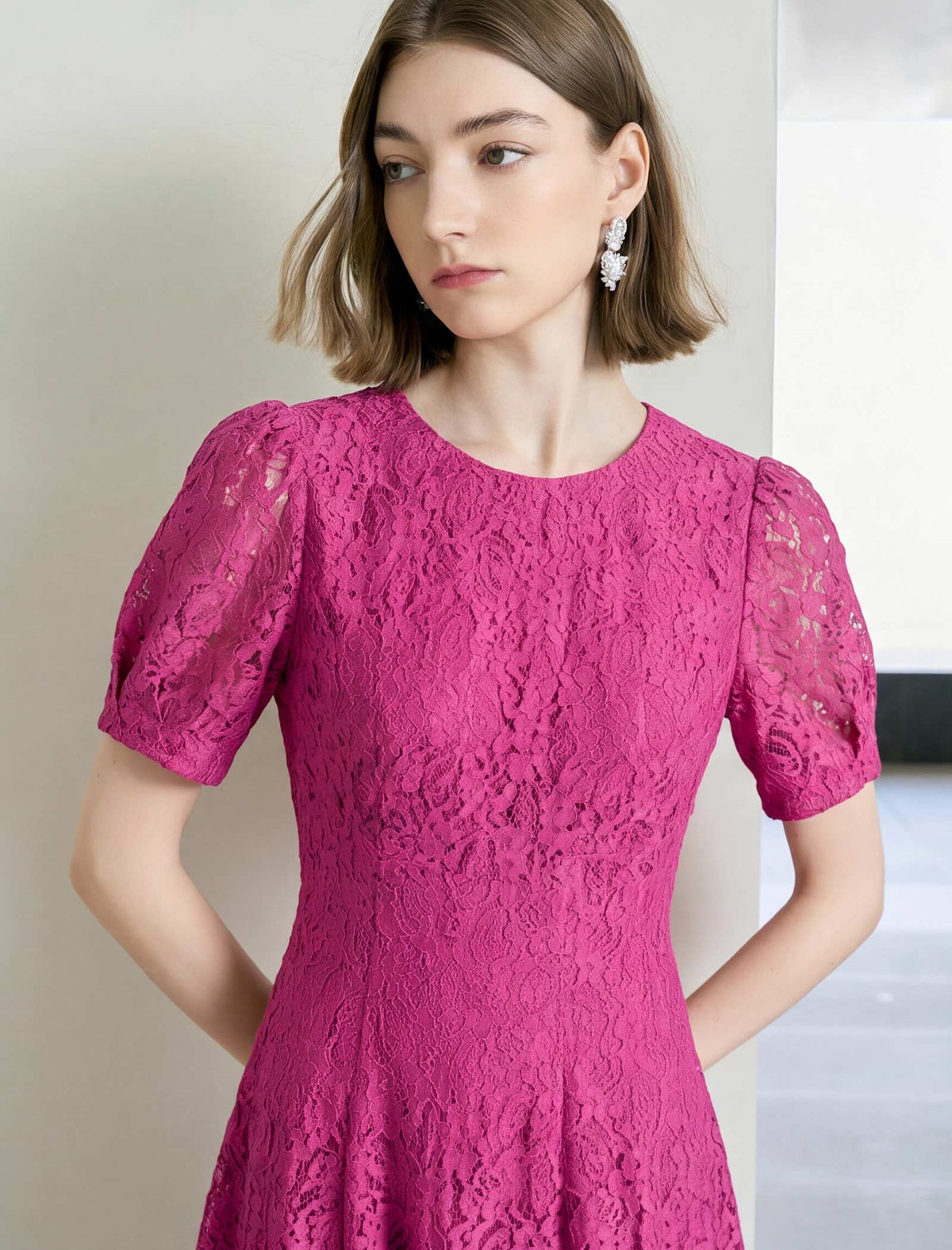 Light Blue Lace A-Line Midi Dress