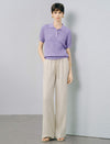 Polo Collar Textured Knit Short‑Sleeve Top