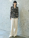 Beige High-Waisted Wide-Leg Trousers
