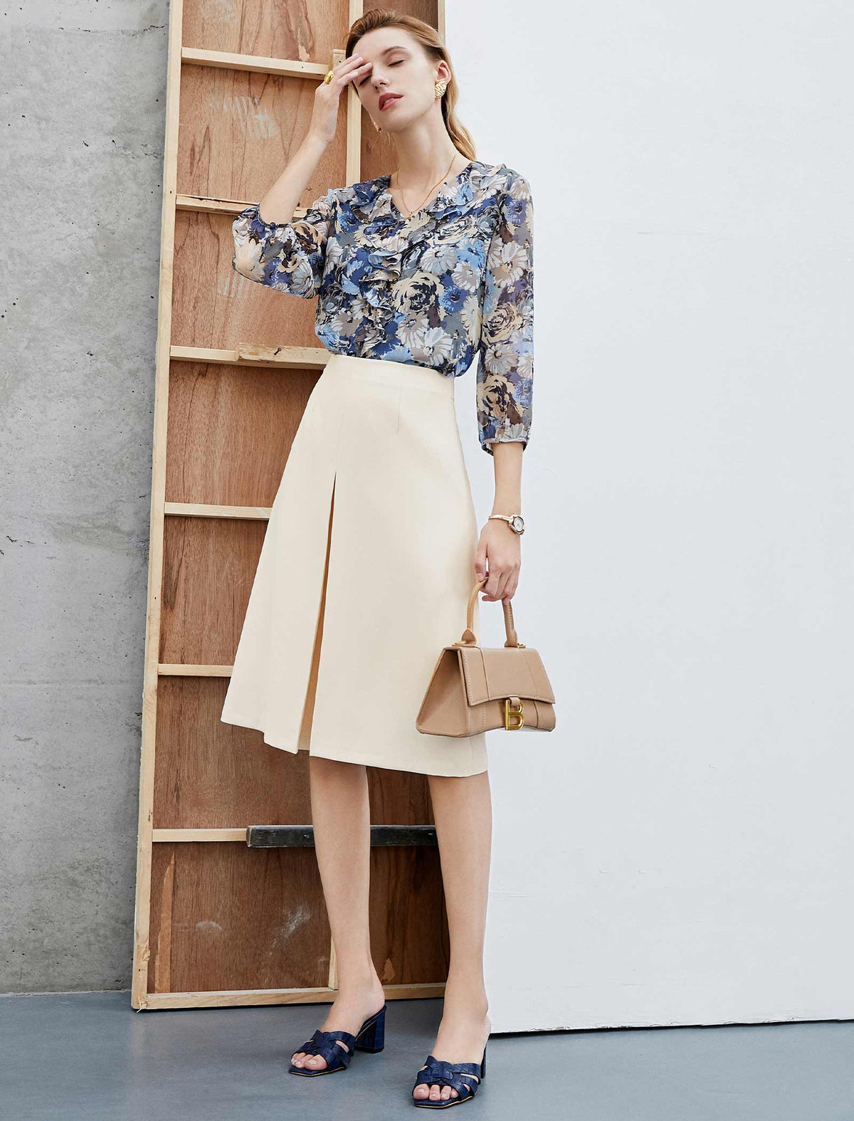 Floral Ruffled 3/4 Sleeve Blouse