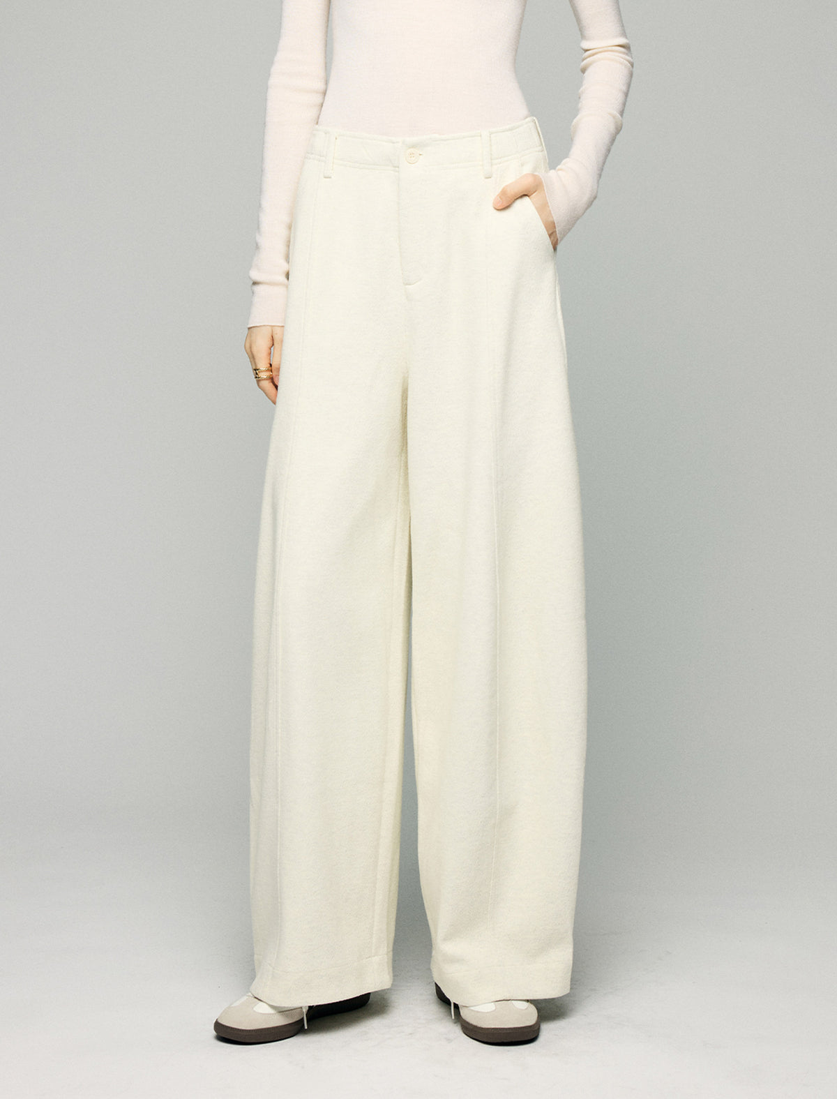 Wool Blend High-Waist Crease-Front Wide-Leg Pants