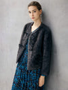 Frog-Button Toggle-Front Crewneck Cropped Jacket