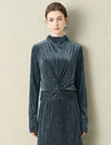 Shimmery Striped Mock Neck Long-Sleeve Top