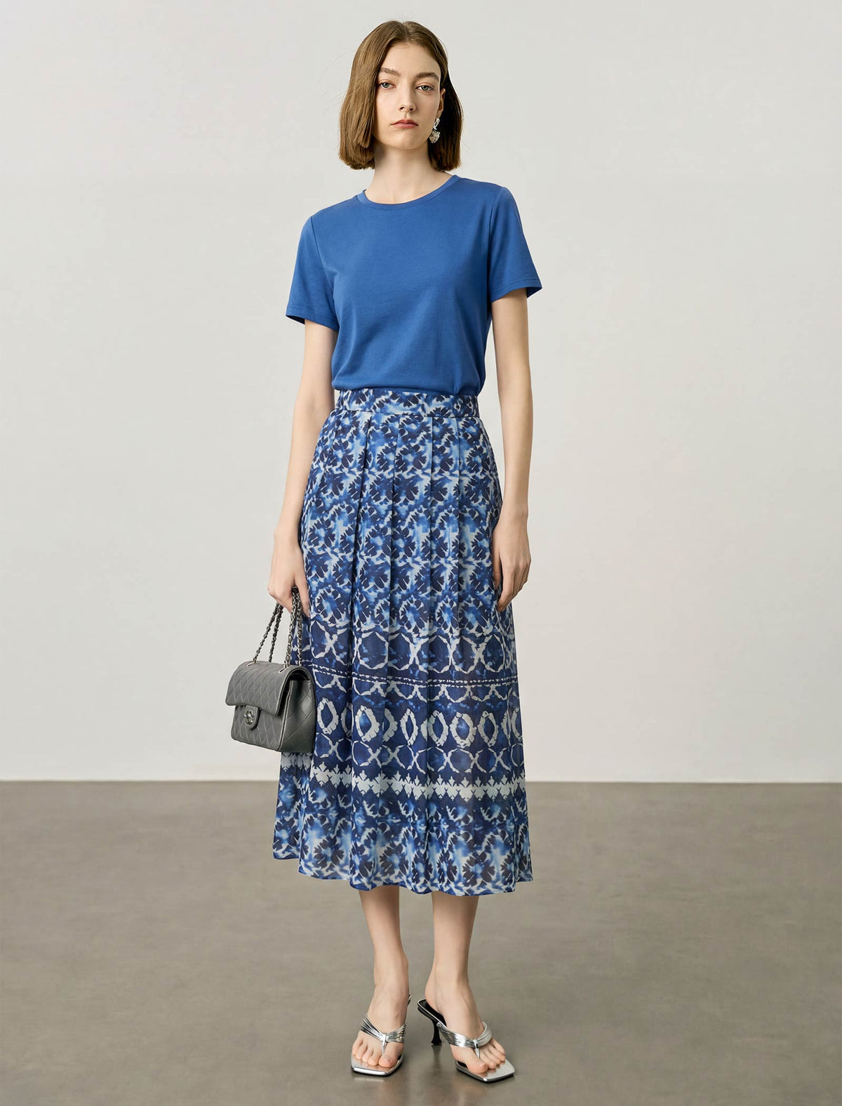 Geometric Tie-Dye High Waist Pleated Midi Skirt