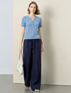 Tailored Open-Collar Knit Top
