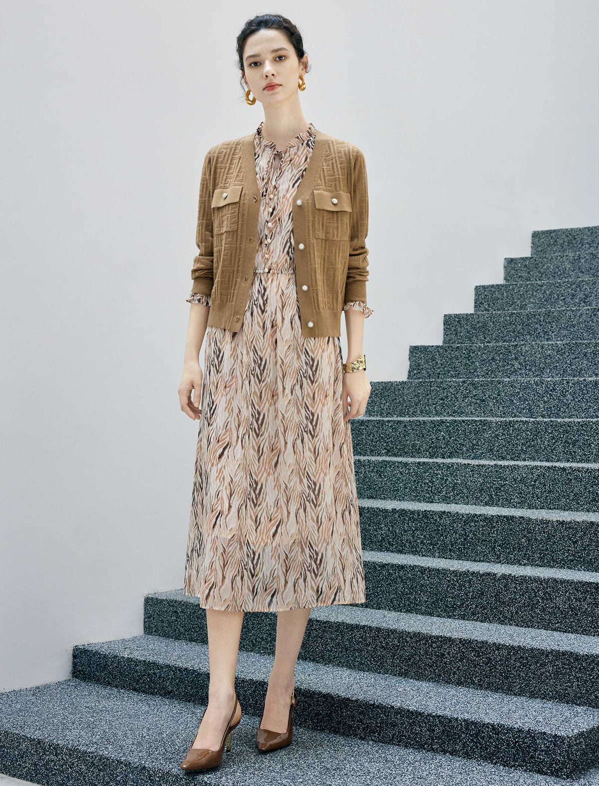 Retro Jacquard V-Neck Knit Cardigan