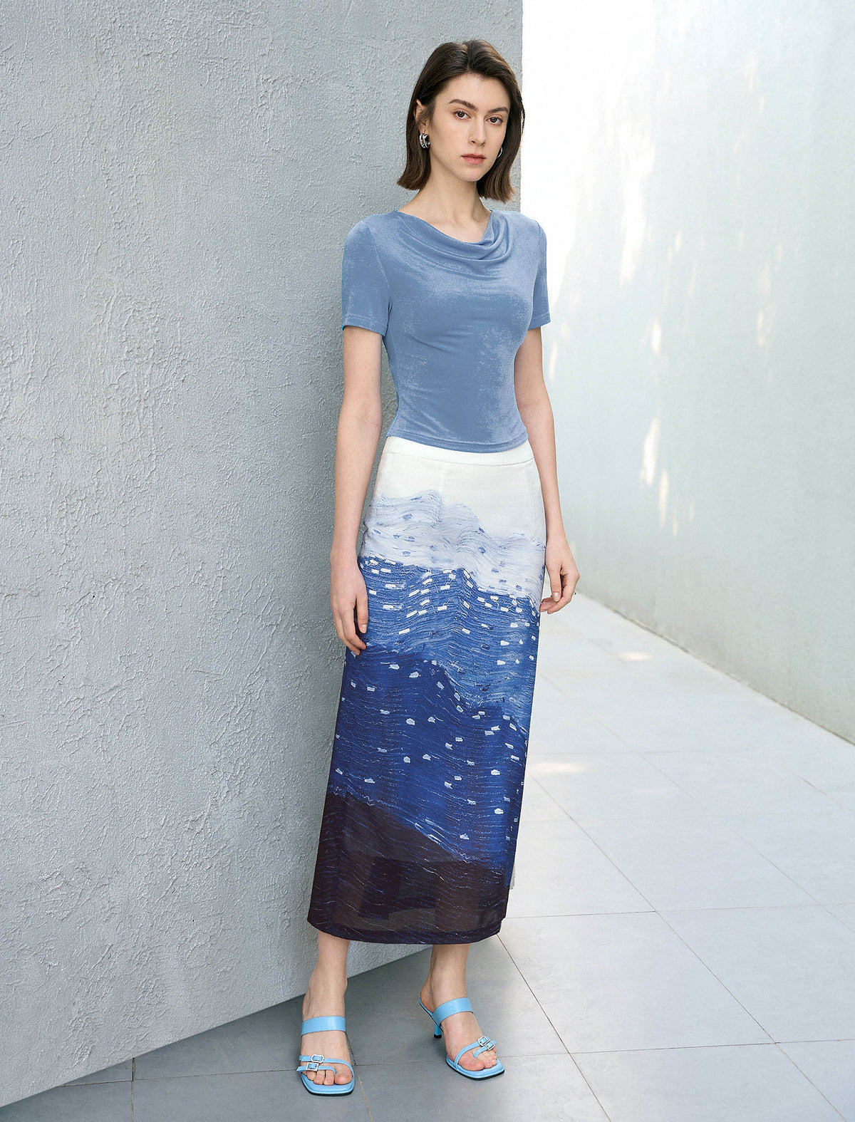 Ocean Breeze High-Waist Midi Skirt