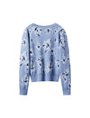 Floral Print Crew Neck Long Sleeve Knit Sweater