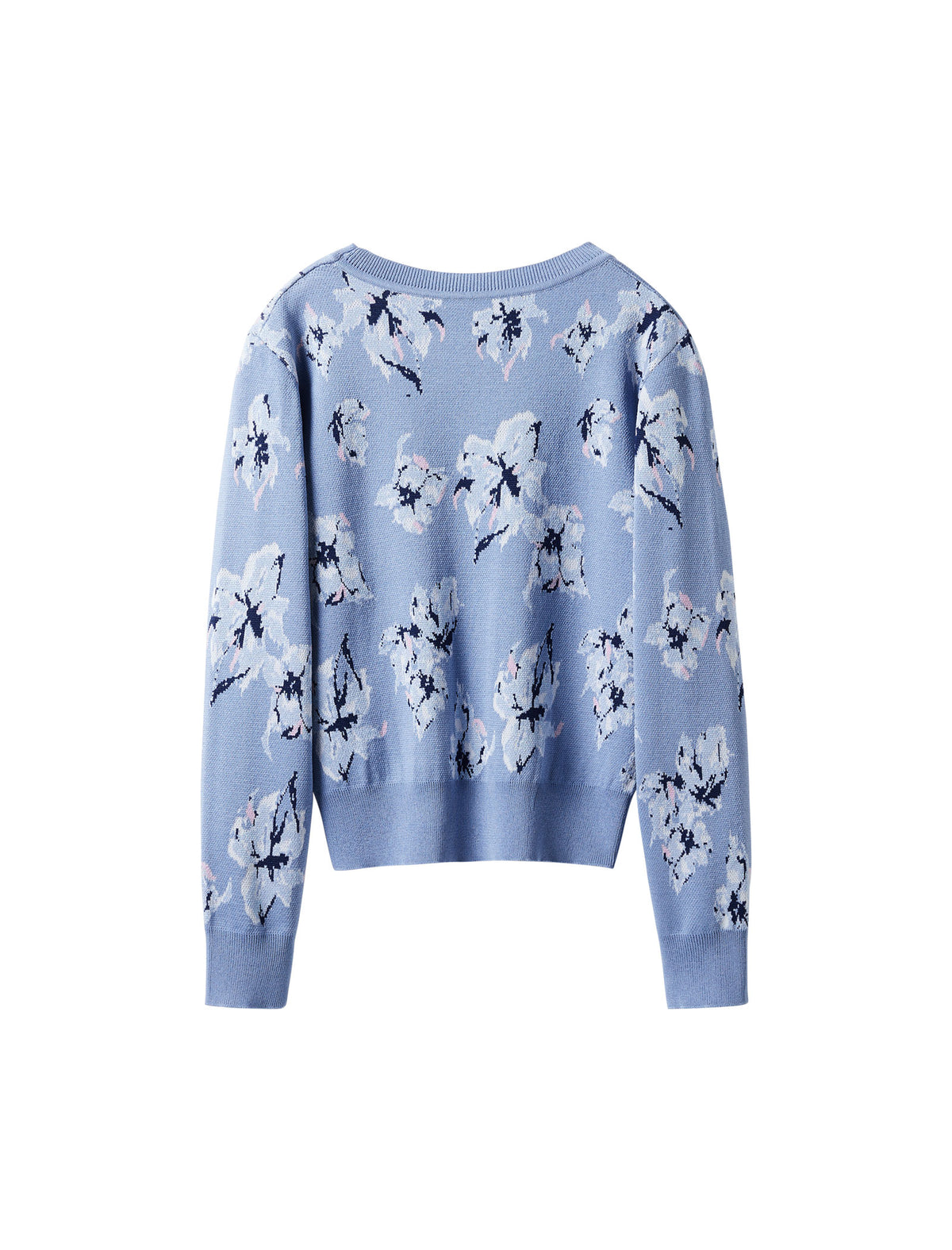 Floral Print Crew Neck Long Sleeve Knit Sweater