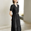 Lace V-Neck Flared Midi Dress - Black