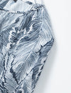 Leaf Print Tie Neck Puff Sleeve Top