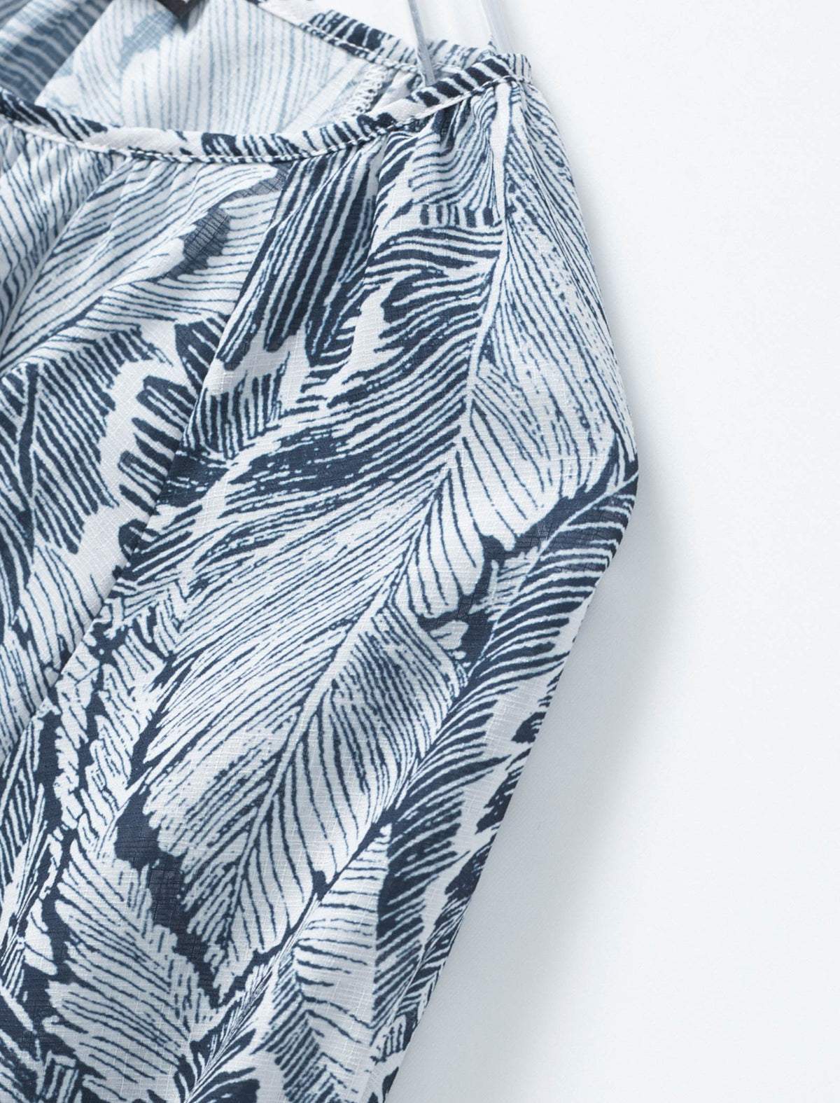 Leaf Print Tie Neck Puff Sleeve Top
