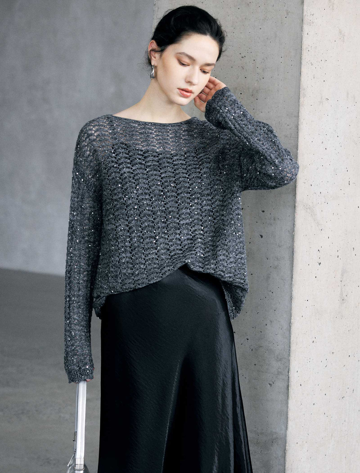 Thin Mesh Sparkly Long Sleeve Pullover
