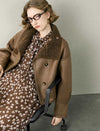 Coffee Reversible Faux Shearling Cropped Jacket