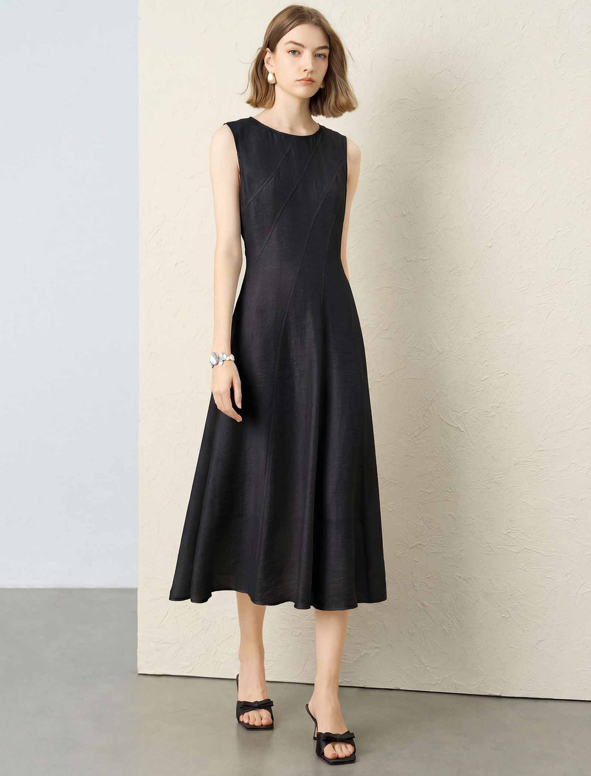 Tencel Linen Sleeveless A-Line Skater Midi Dress