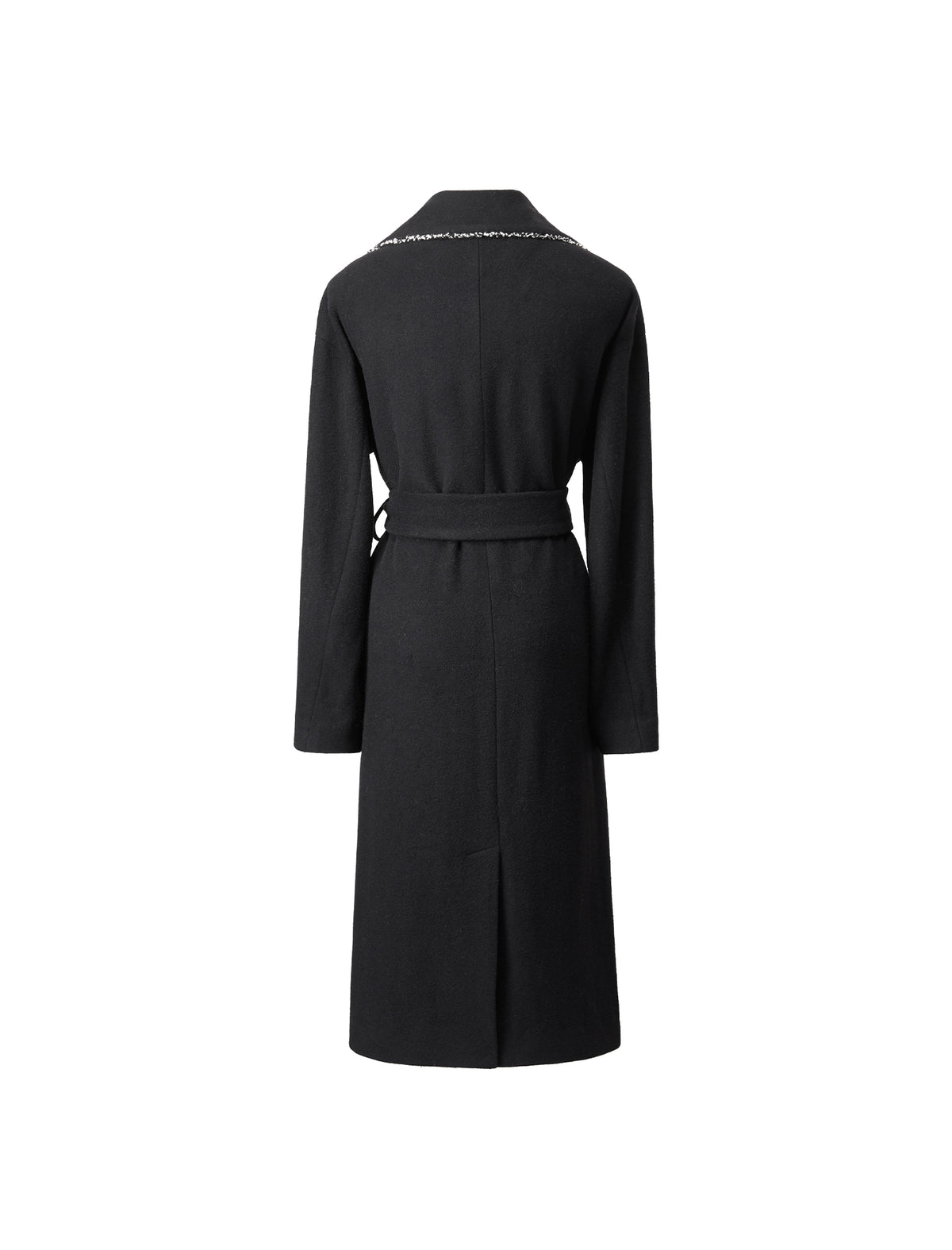 Wool Blend Contrast-Stitch Long Coat