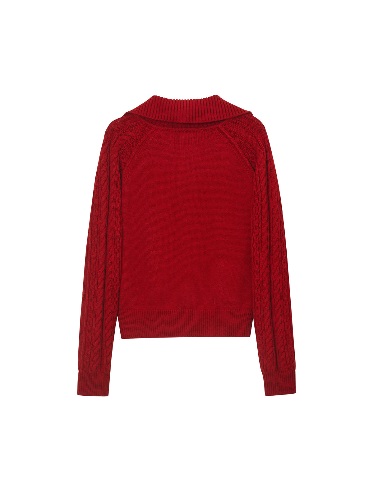 Wool Blend Cable-Knit Collared Half-Zip Sweater