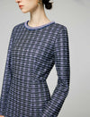 Beaded Crewneck Purple Check Fit Flare Dress