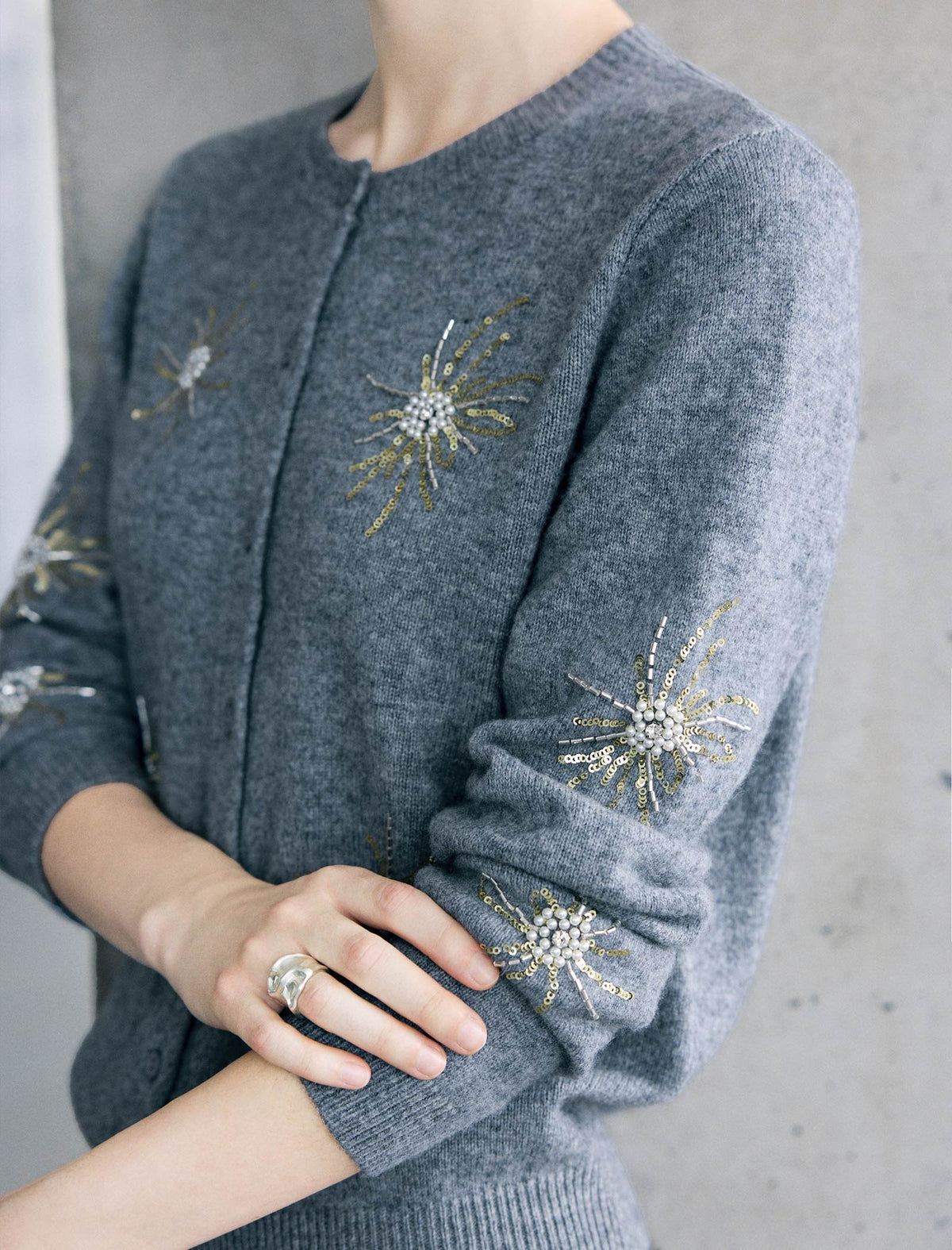 Wool Blend Beaded Firework Embroidery Long Sleeve Cardigan