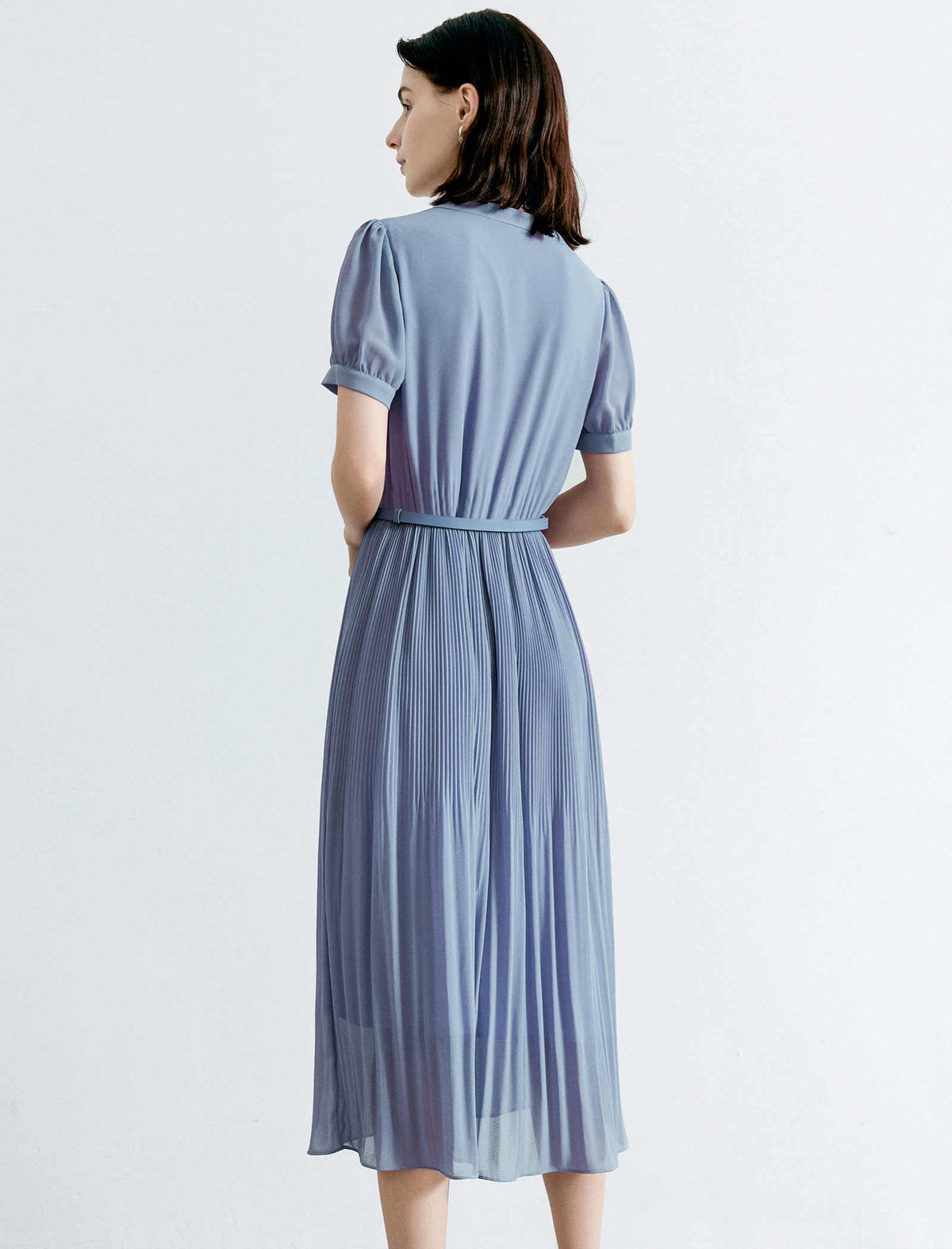 V-Neck Chiffon Pleated Midi Dress